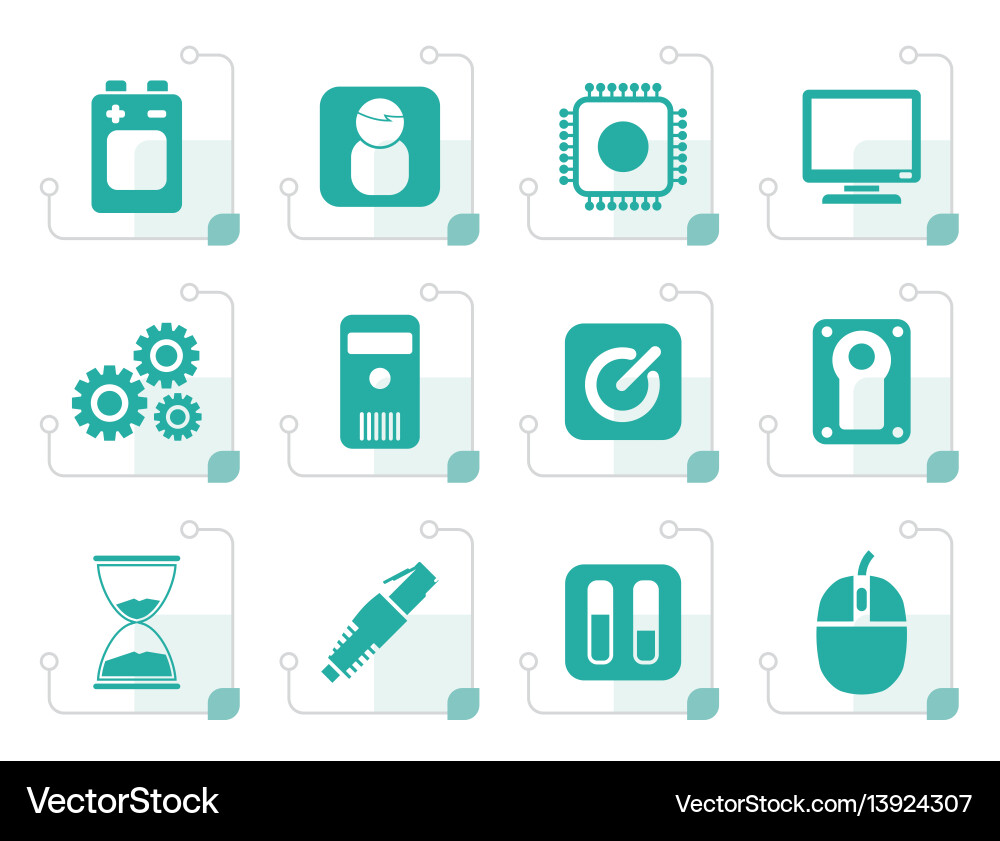 Stylized computer and mobile phone elements icons Stylized computer and mobile phone elements icons vector image