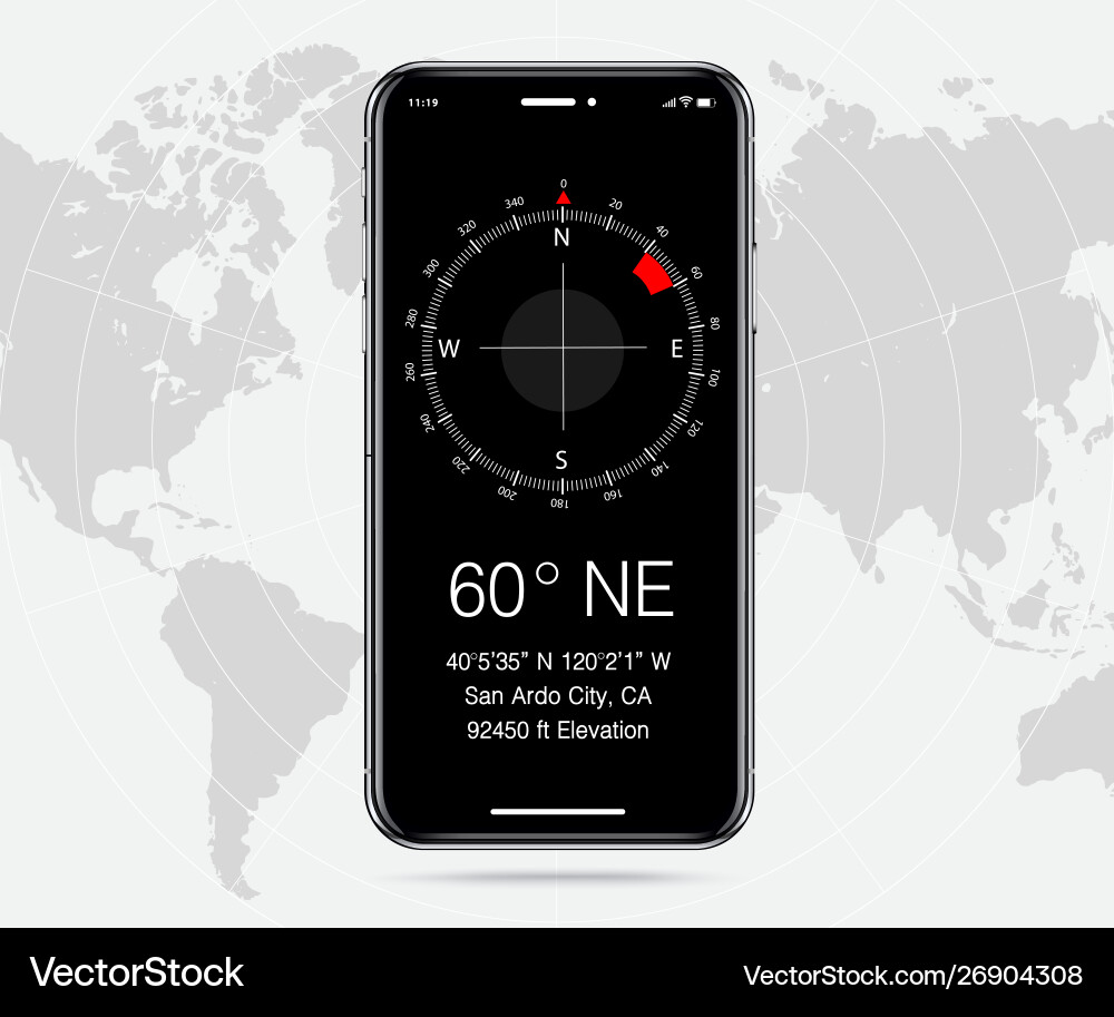 Compass apps on smartphone for navigation concept Compass apps on smartphone for navigation concept Vector Image
