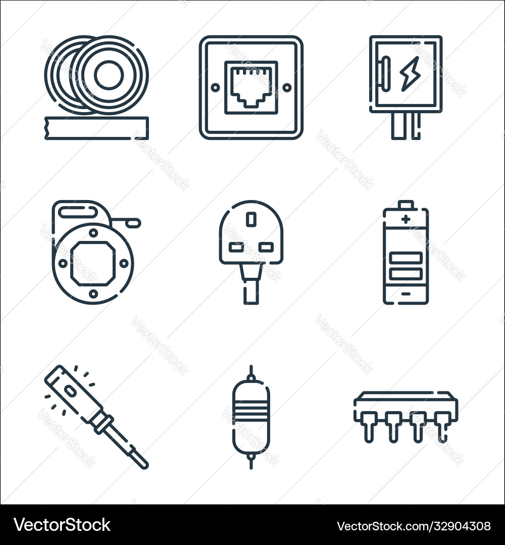 Electrician tools and line icons linear set Electrician tools and line icons linear set vector image