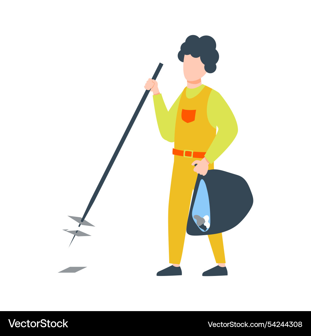 Man picking paper trash into garbage bag in flat Vector Image
