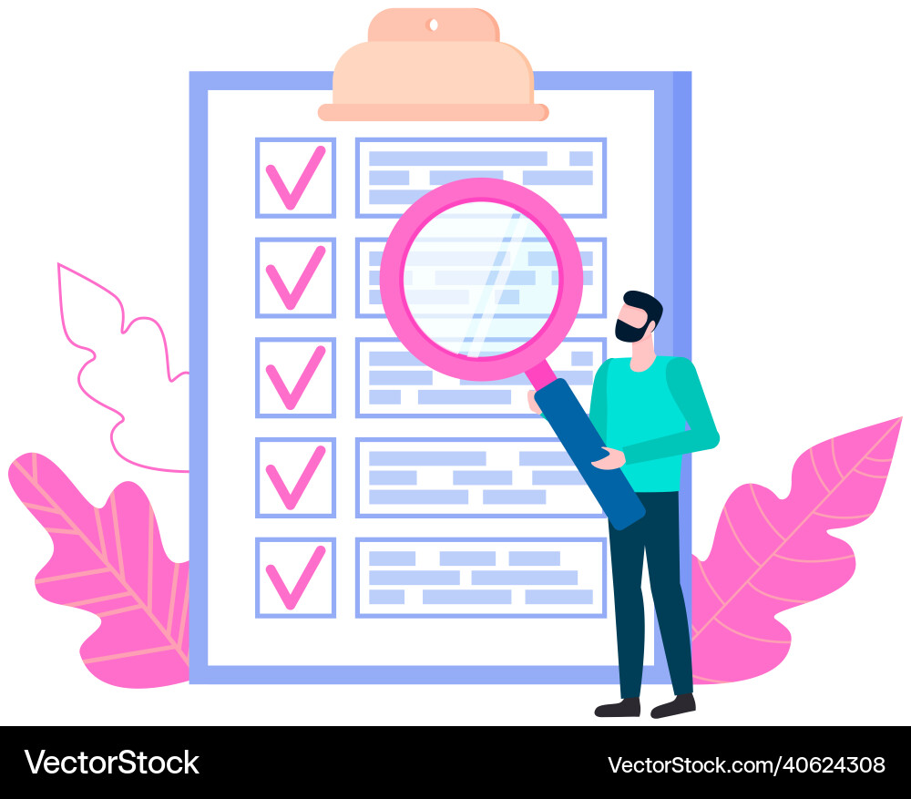 Man studying to do list with magnifier person Man studying to do list with magnifier person vector image