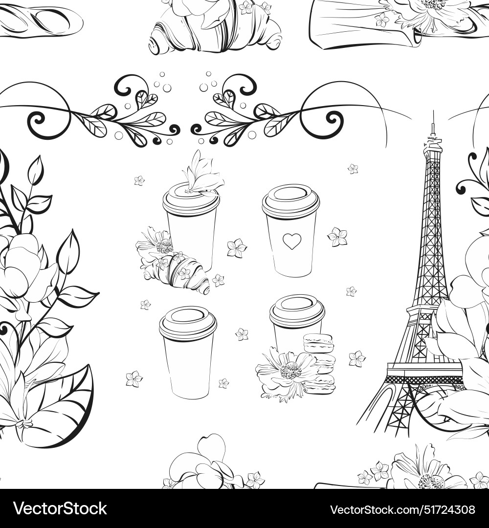 Seamless pattern eiffel tower with flowers Vector Image