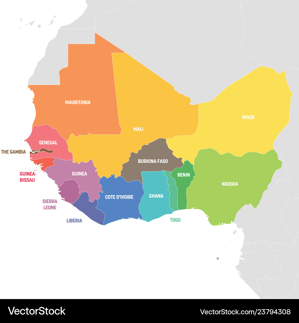 West africa region colorful map of countries vector image