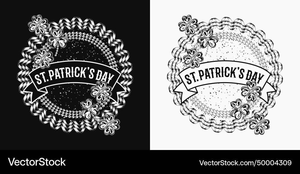 Circular label with bead strings streamer clover Circular label with bead strings streamer clover Vector Image