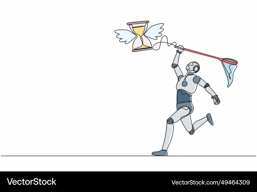Continuous one line drawing robot try to catching Continuous one line drawing robot try to catching vector image