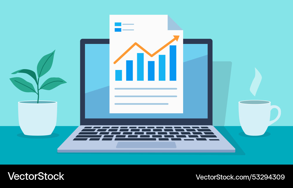 Document with a bar chart on laptop screen Document with a bar chart on laptop screen vector image