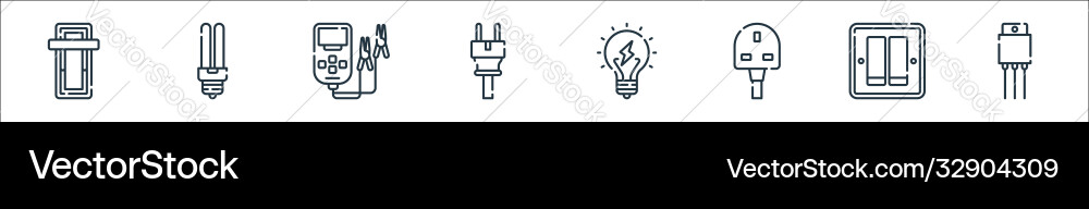 Electrician tools and line icons linear set Electrician tools and line icons linear set vector image