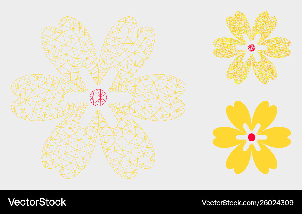 Flower mesh wire frame model and triangle vector image