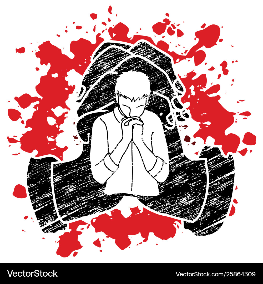 Man praying to god prayer cartoon graphic Man praying to god prayer cartoon graphic vector image