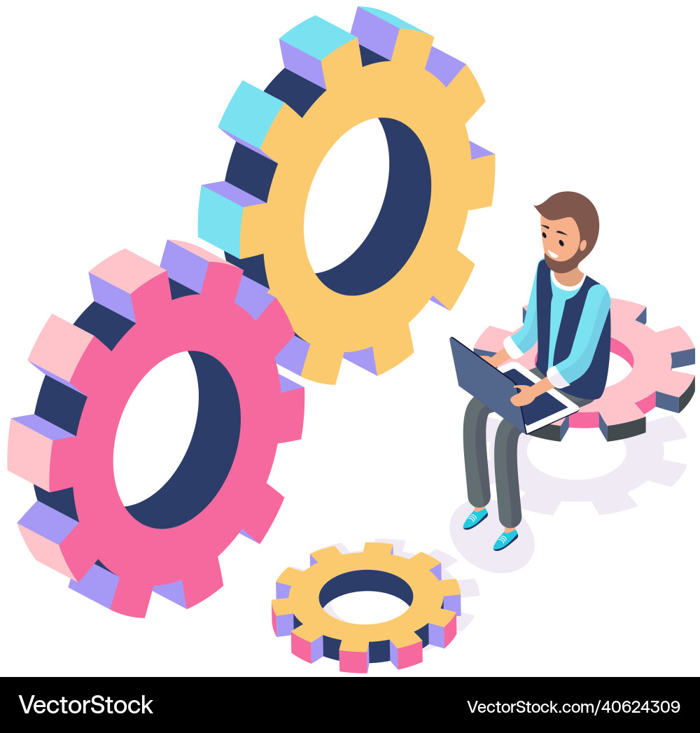 Man with laptop working settigns program Man with laptop working settigns program vector image
