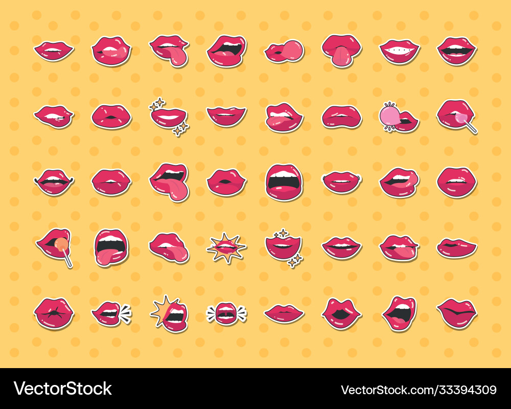 Pop Kunst Mund und Lippen Comic weiblichen Set Pop Kunst Mund und Lippen Comic weiblichen Set vektorbild