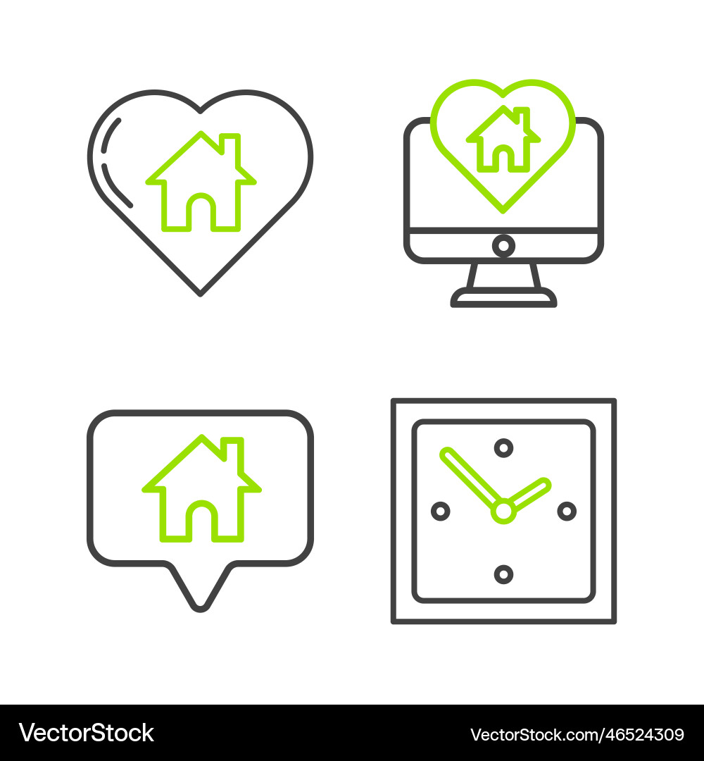 Set line clock map pointer with house monitor Set line clock map pointer with house monitor vector image