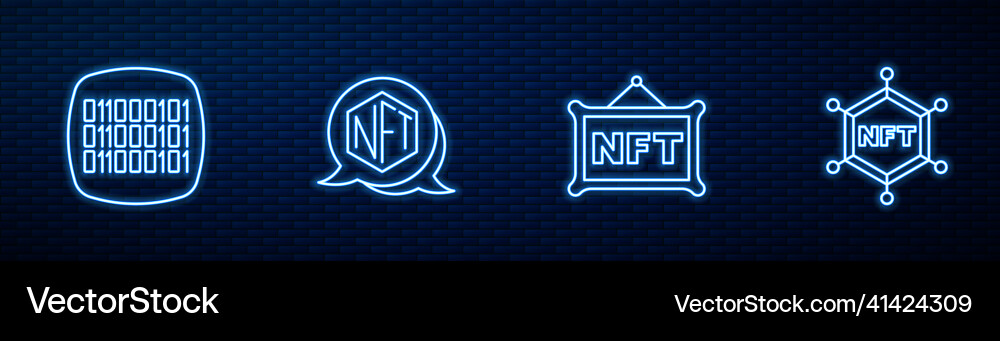 Set line nft digital crypto art binary code Set line nft digital crypto art binary code vector image
