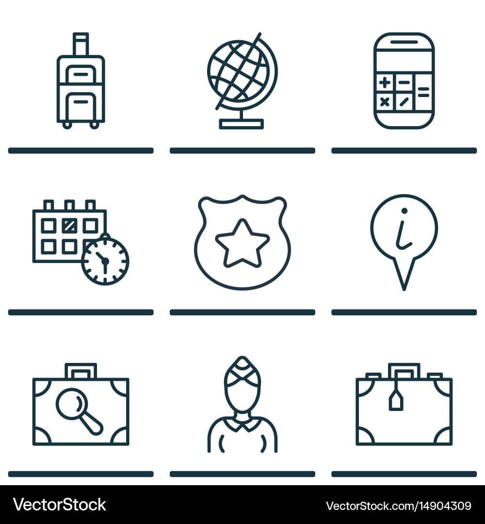 Set of 9 travel icons includes calculation vector image