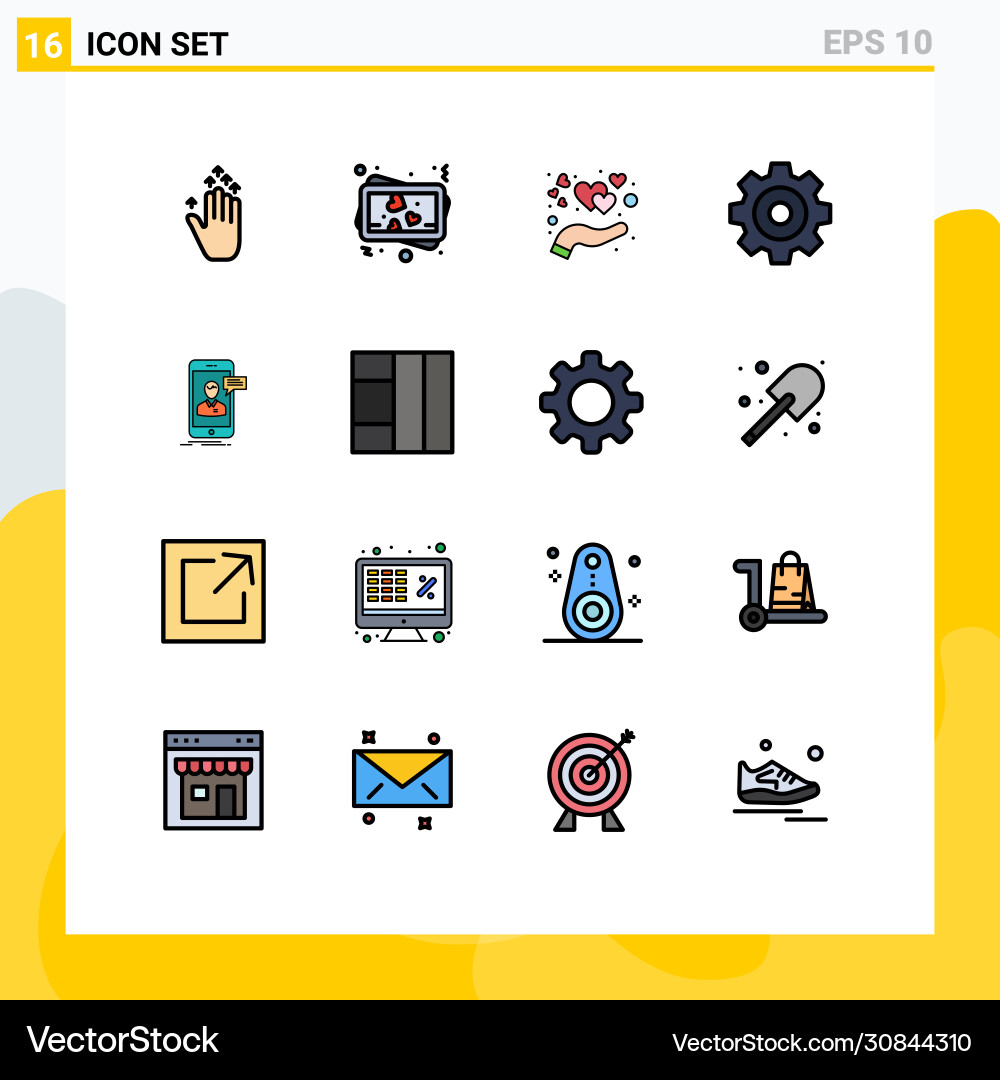 16 universal flat color filled lines set for web Vector Image