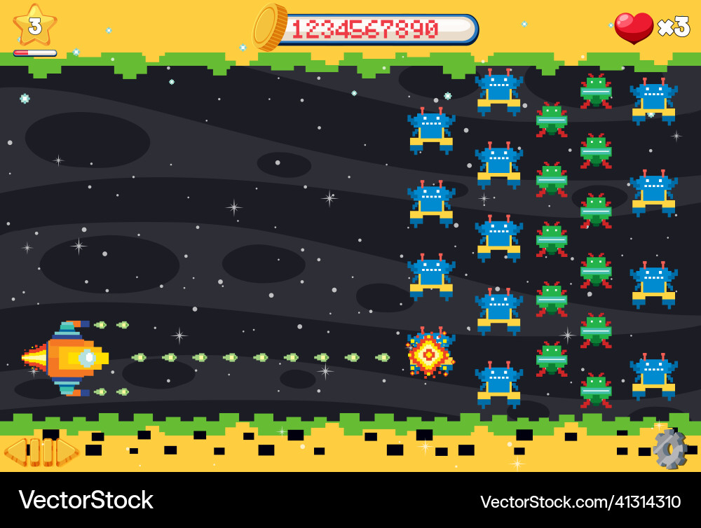 Aarcade pixel space game interface Aarcade pixel space game interface vector image