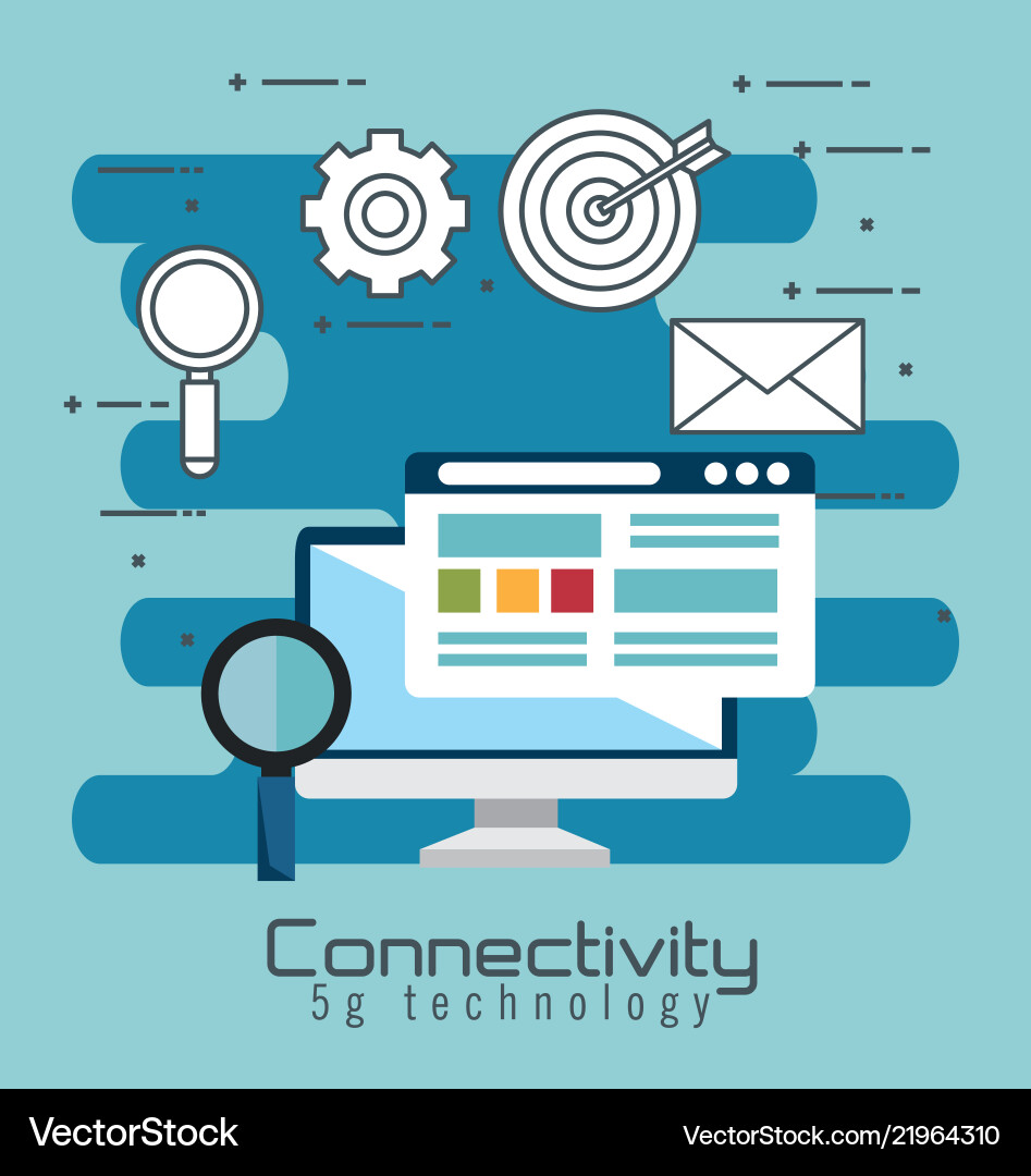 Desktop computer with connectivity 5g tech Desktop computer with connectivity 5g tech vector image