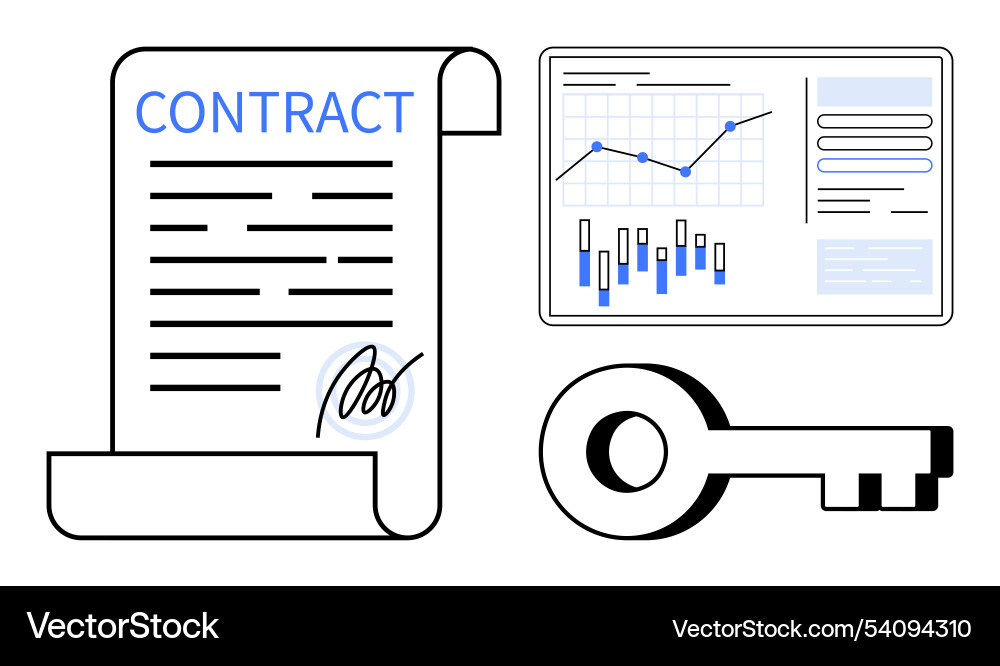 Digital contract agreement with signature data Digital contract agreement with signature data vector image