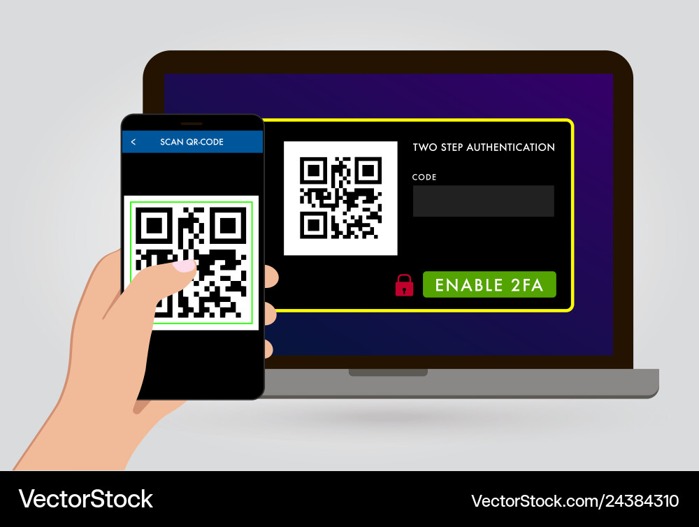 Enable 2fa two steps authentication verification Vector Image