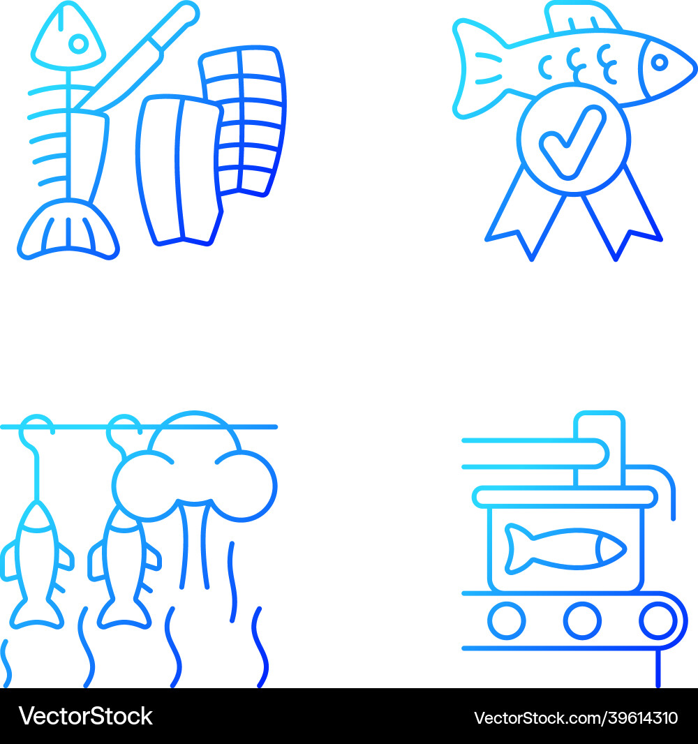 Fish products preparation gradient linear icons vector image