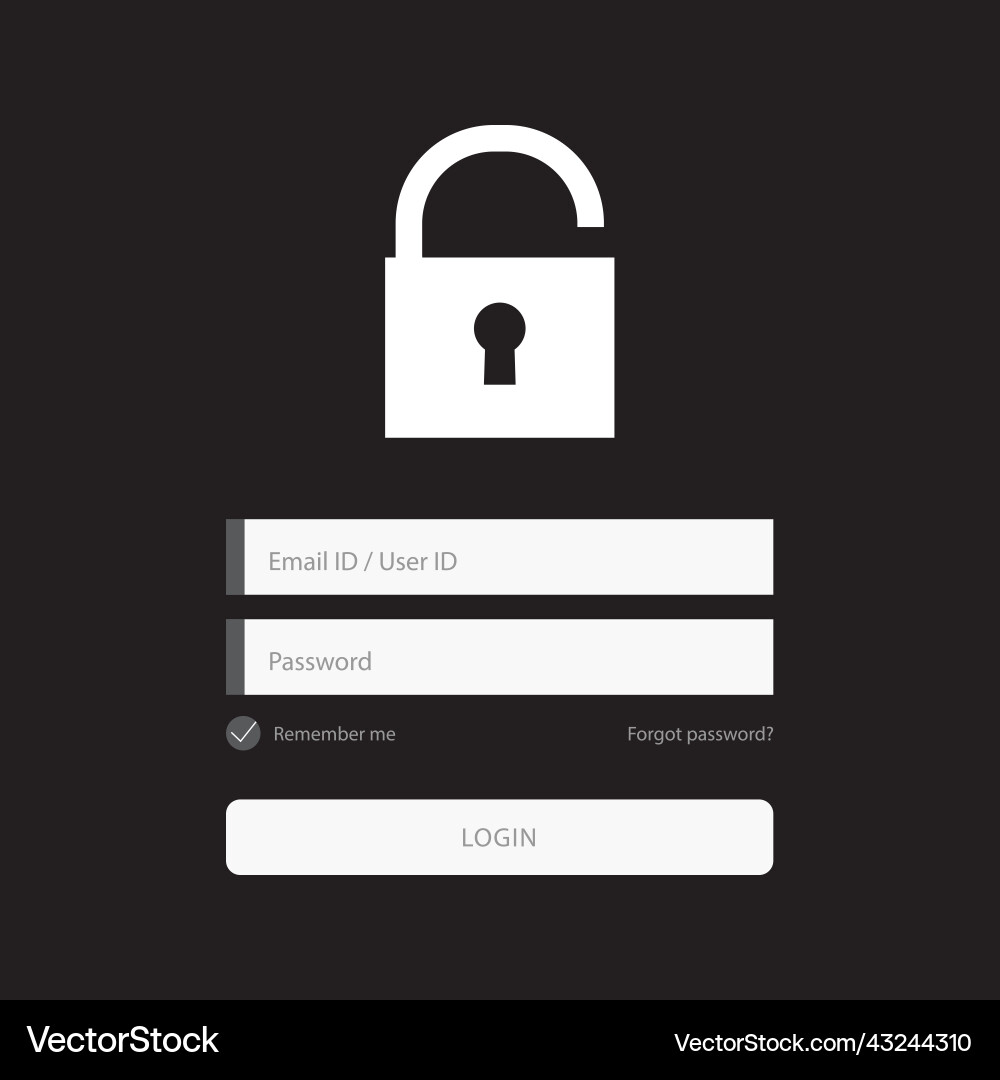 Flat login form design with lock icon on black Flat login form design with lock icon on black vector image