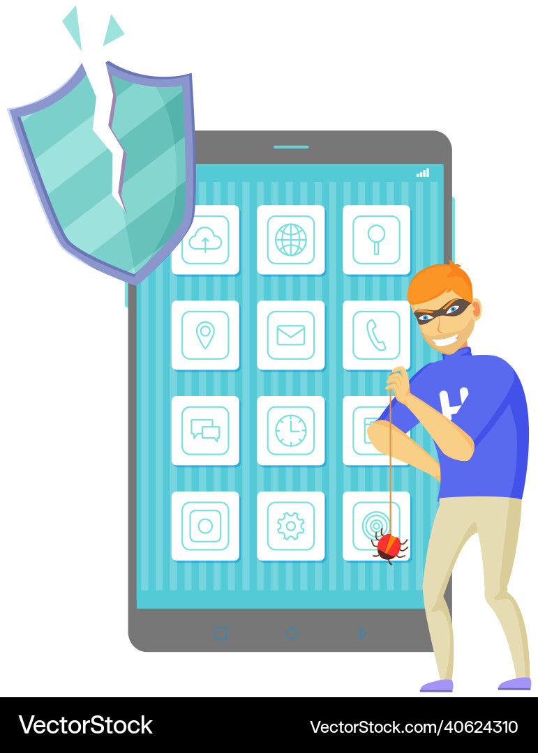 Hacker breaks into smartphone cracks apps Hacker breaks into smartphone cracks apps vector image