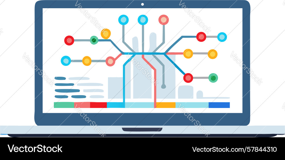 Laptop with connected nodes network Vector Image