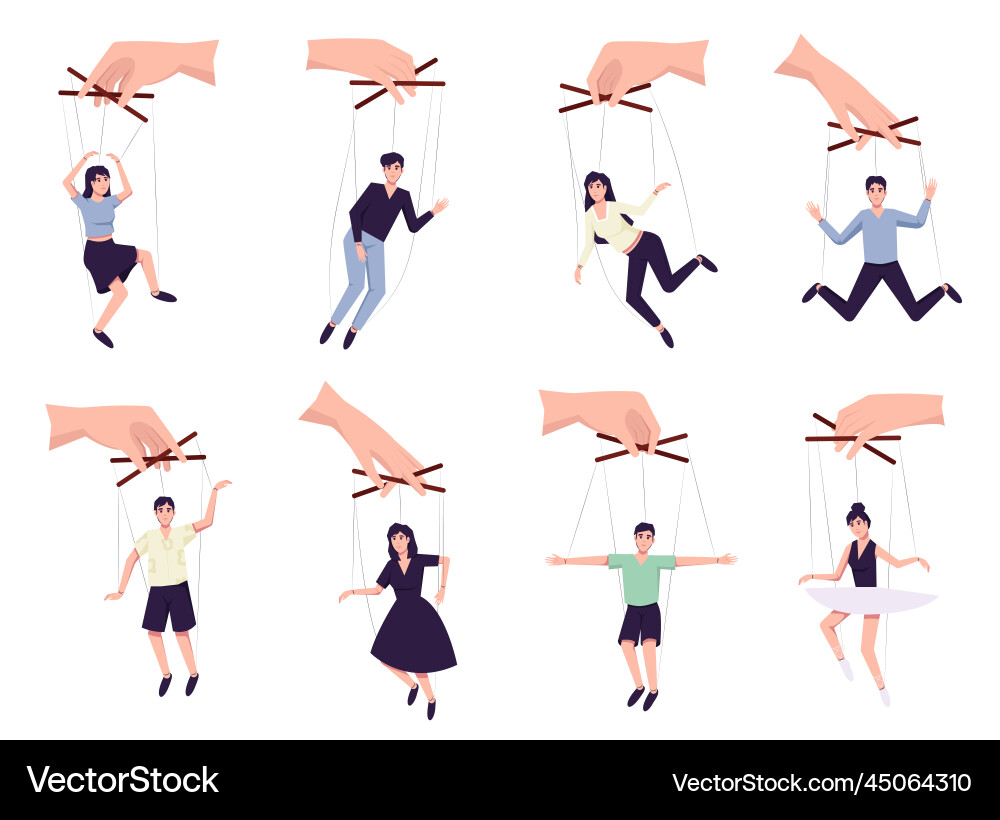 Puppeteer hands controlling puppets Puppeteer hands controlling puppets vector image