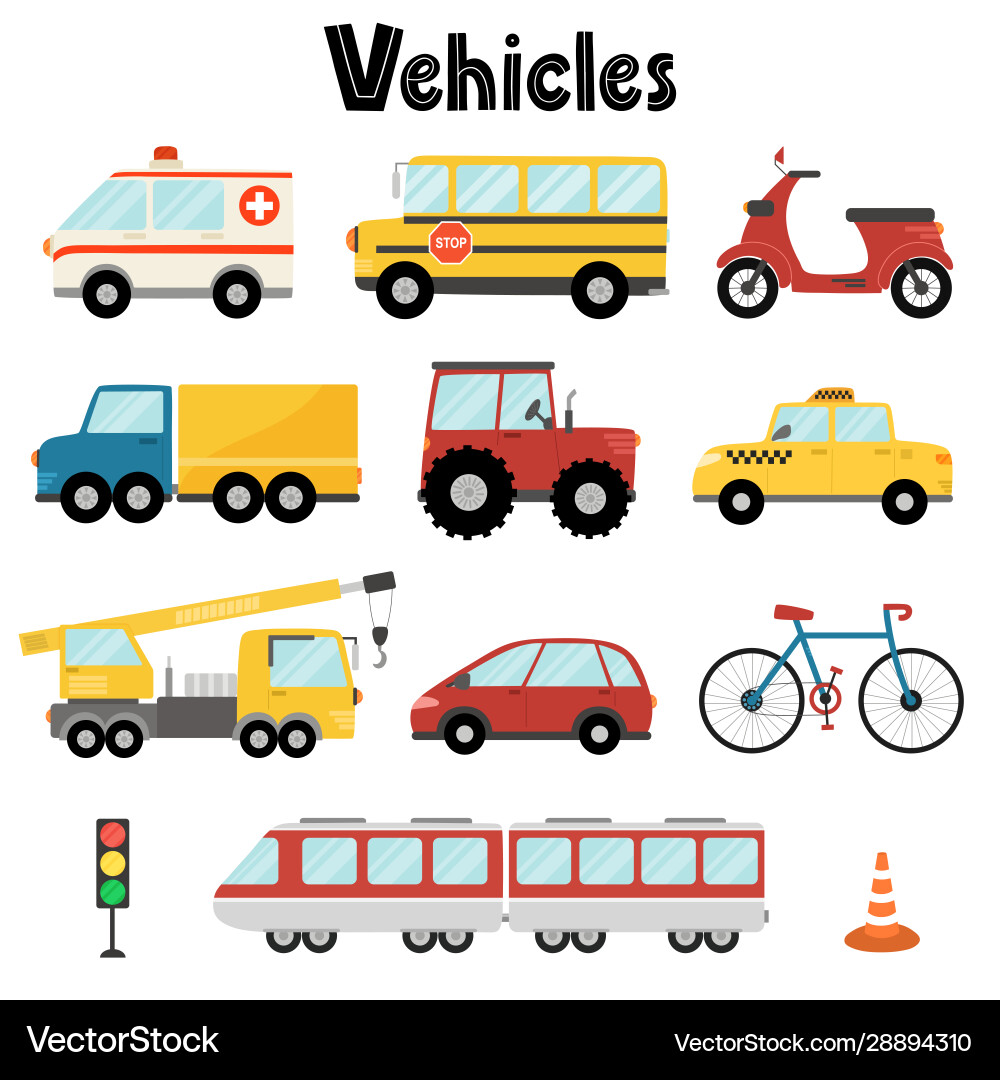 Set city transport with car bus crane Set city transport with car bus crane vector image