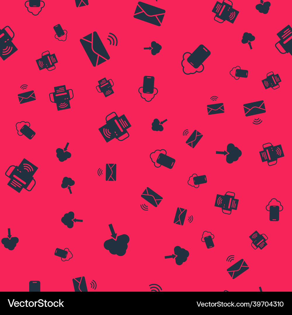 Set cloud upload mail and e-mail smart printer vector image