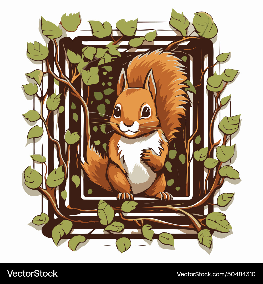 Squirrel in the frame of branches a tree Vector Image
