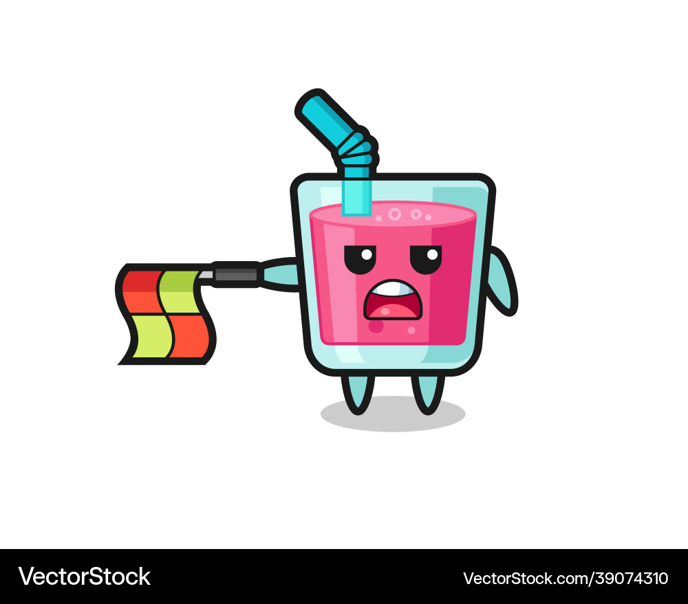 Strawberry juice character as line judge hold vector image