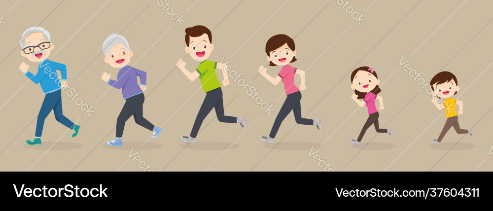 Big family jogging exercising for good health Big family jogging exercising for good health vector image