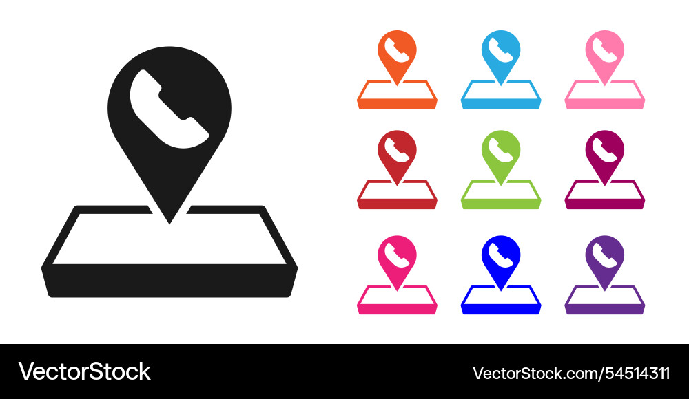 Black map pointer with telephone or communication Black map pointer with telephone or communication vector image