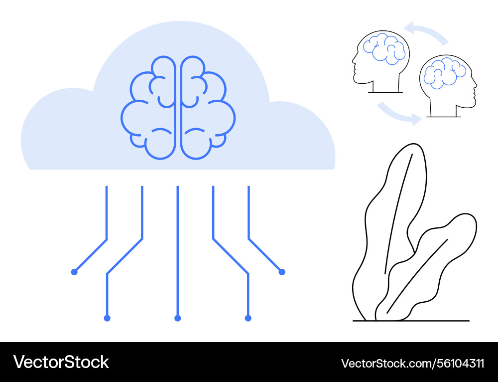 Cloud-based ai brain with neural connections Cloud-based ai brain with neural connections vector image