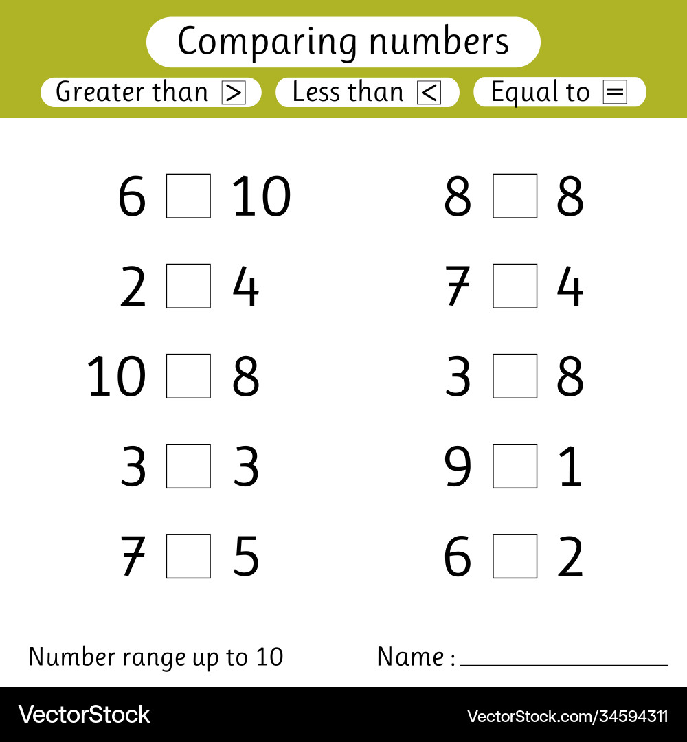 Comparing Numbers: Less Than, Greater Than, Equal vector image