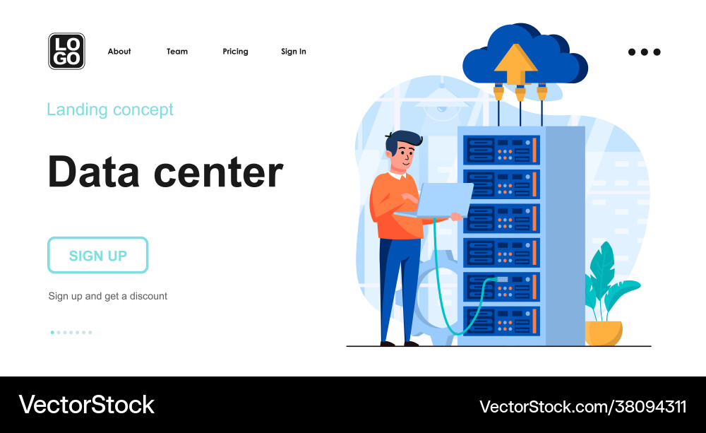 Data Server Technician in Rack Vector Image