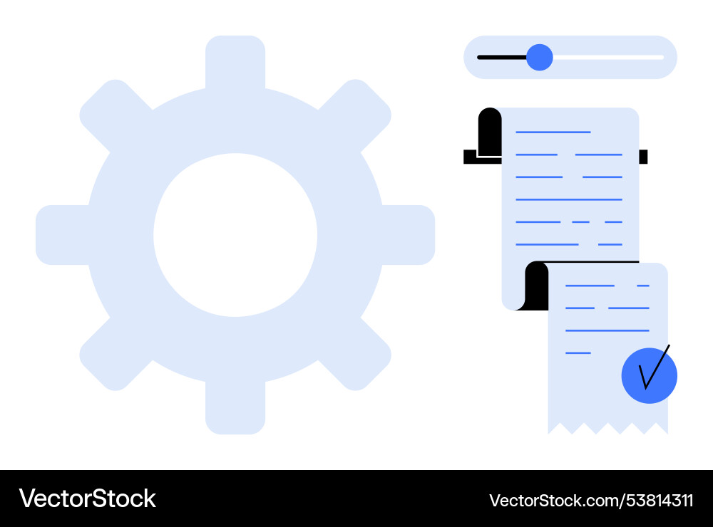 Gear and documents with checkmark - symbolizing vector image