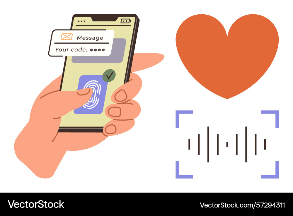 Hand holding smartphone for secure authentication Hand holding smartphone for secure authentication Vector Image