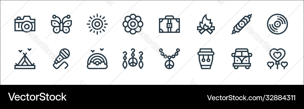 Hippies line icons linear set quality Vector Image