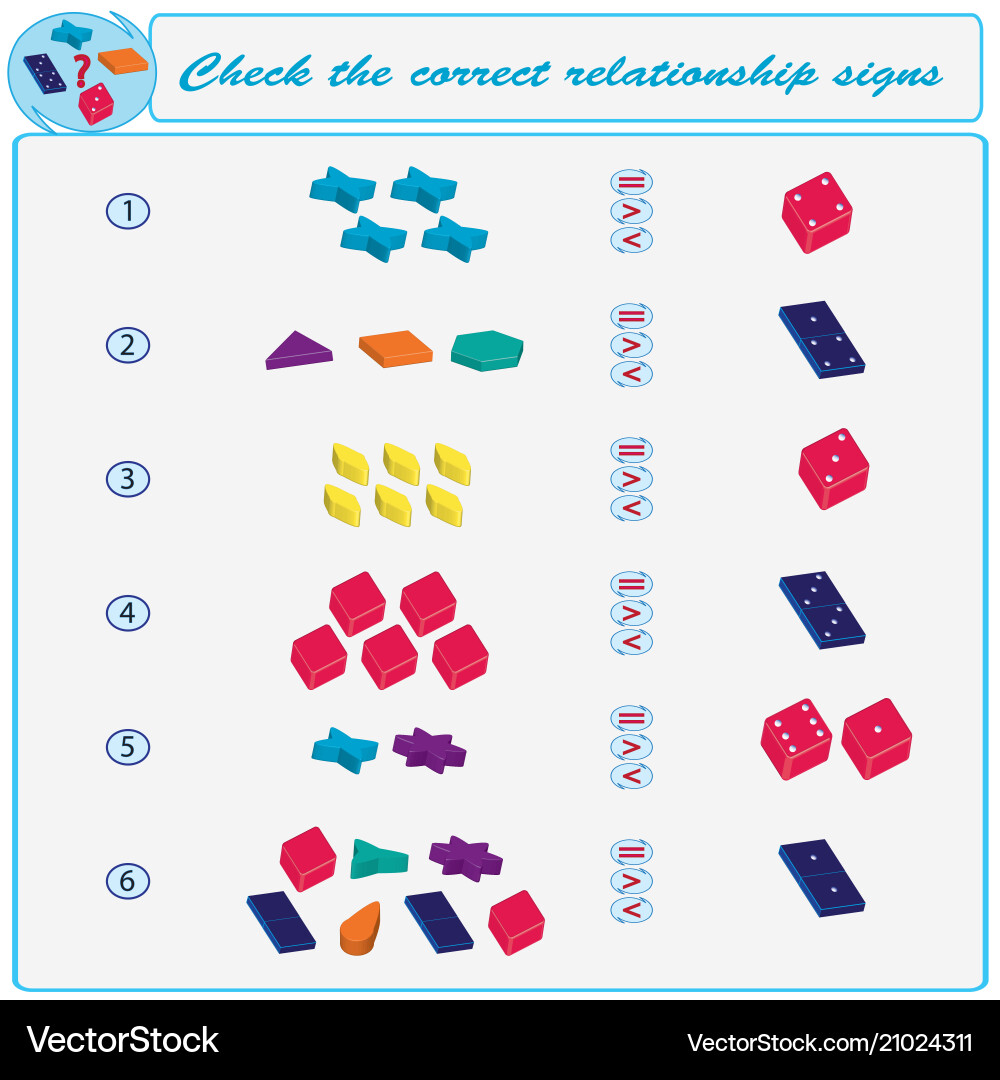 Logical task check the correct relationship signs Logical task check the correct relationship signs vector image