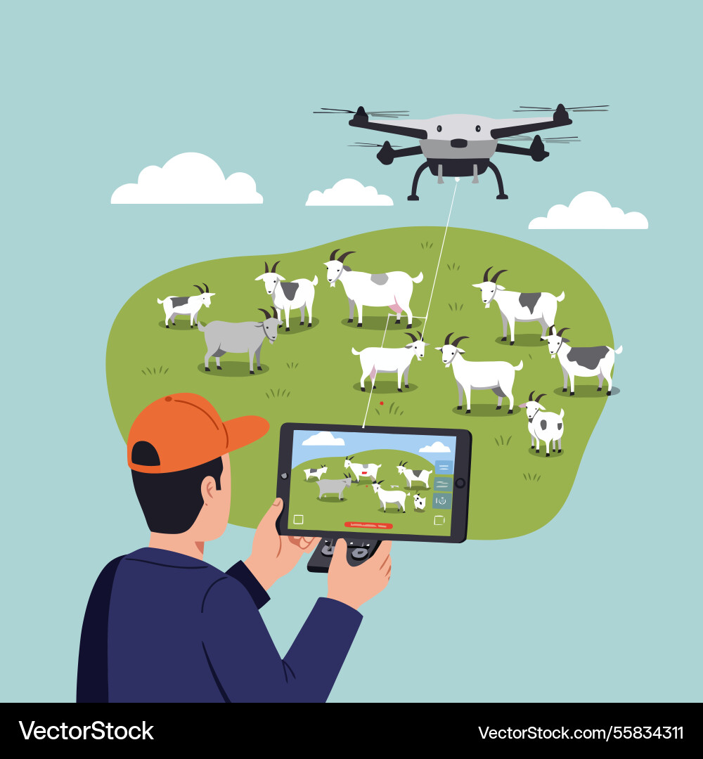 Monitoring herd of goats using drone technology Monitoring herd of goats using drone technology Vector Image