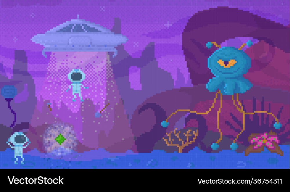 Pixel game interface layout design flying saucer Pixel game interface layout design flying saucer vector image