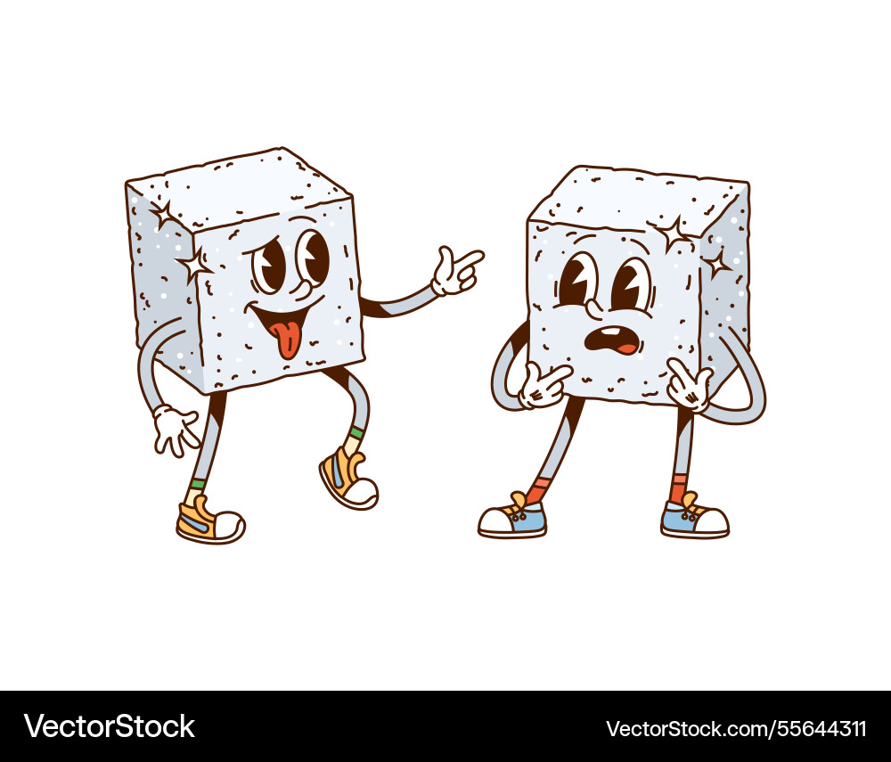 Retro sugar cube groovy happy characters Retro sugar cube groovy happy characters vector image