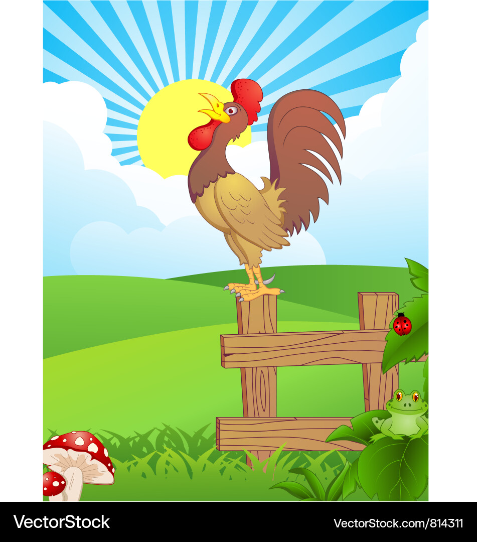 Rooster in Sunrise Meadow Vector Image