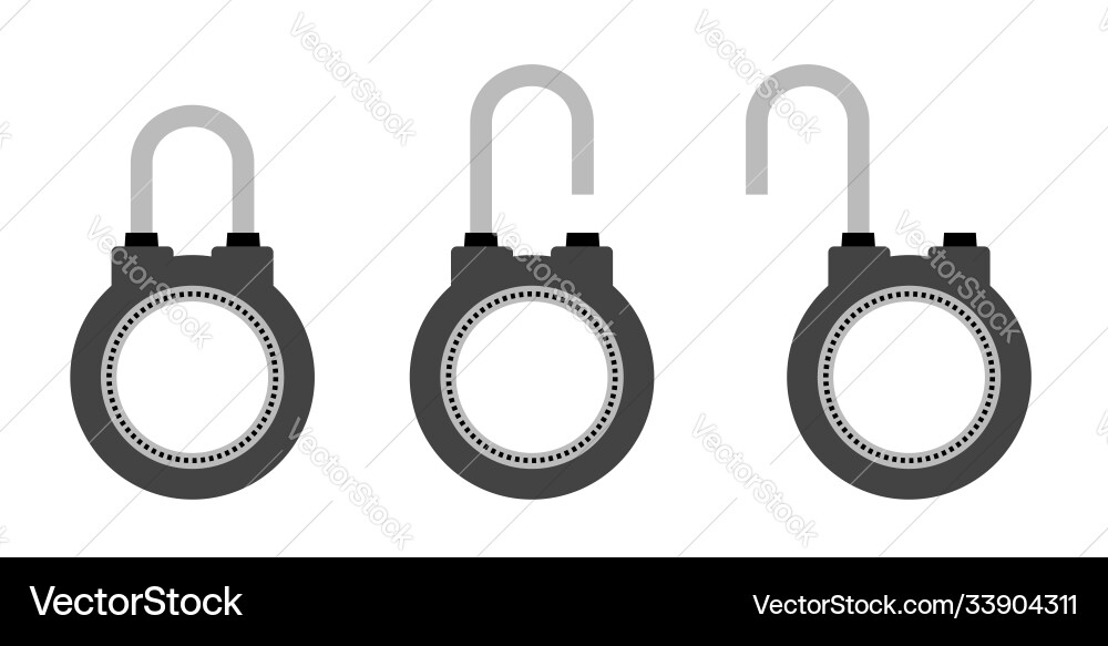 Round locks in open and closed position gray vector image