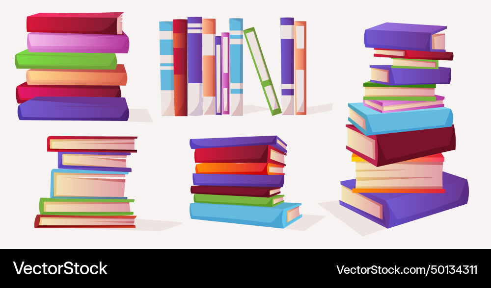 Set of stack library books front side view Vector Image