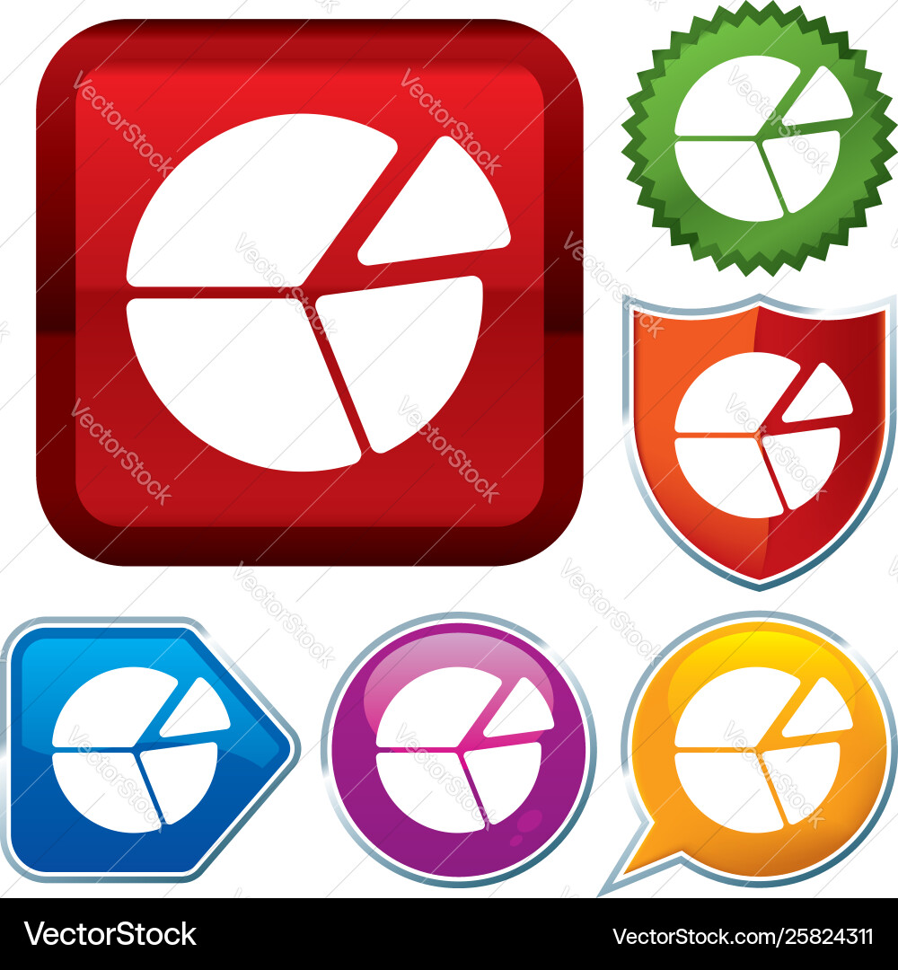Set shiny icon series on buttons pie chart vector image