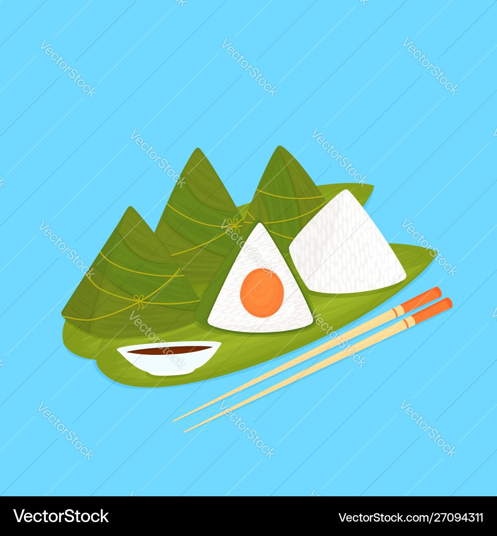 Zongzi chinese rice dumplings wrapped in bamboo Zongzi chinese rice dumplings wrapped in bamboo vector image