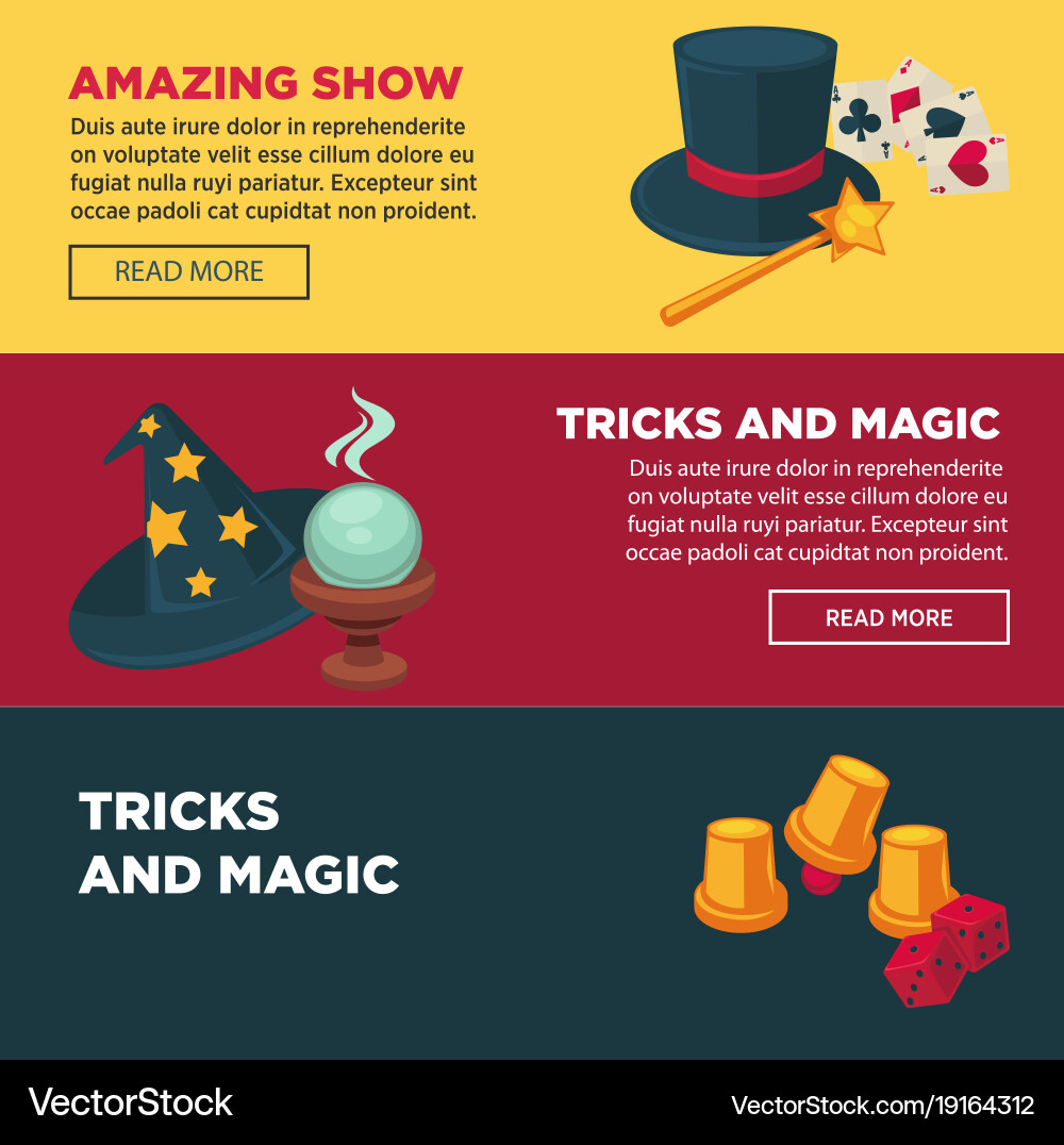 Amazing show with tricks and magics internet pages Vector Image